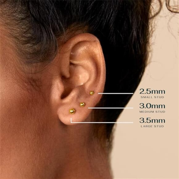 14K Gold Plated Solid 925 Sterling Silver Post Ball Stud Flat Back Earrings - Picture 2 of 7